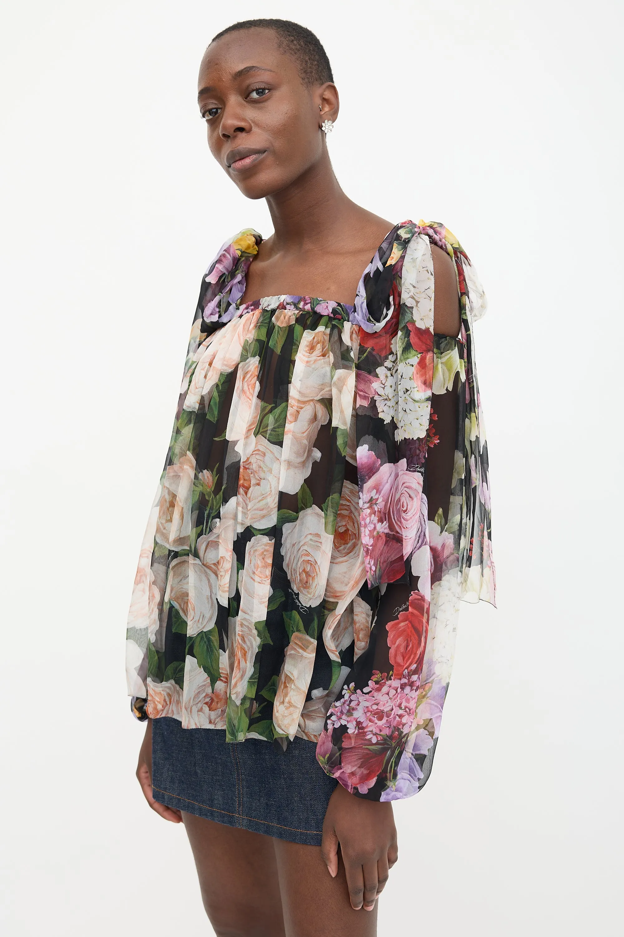 Silk Floral Cold Shoulder Blouse sold by VSP Consignment product image thumbnail 3