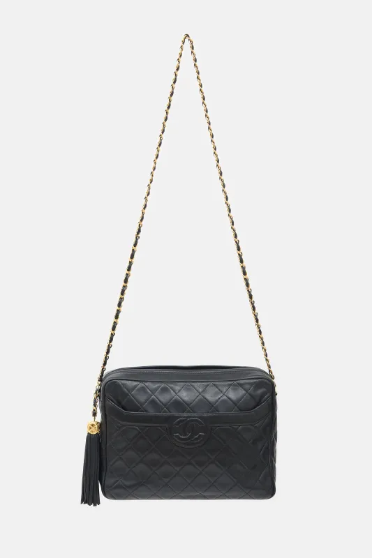 1990s Leather Large Camera Tassel Bag made by Chanel