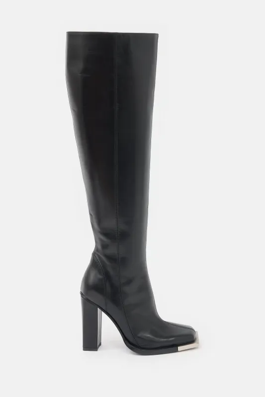 Leather Metal Tip Knee Boot made by Peter Do
