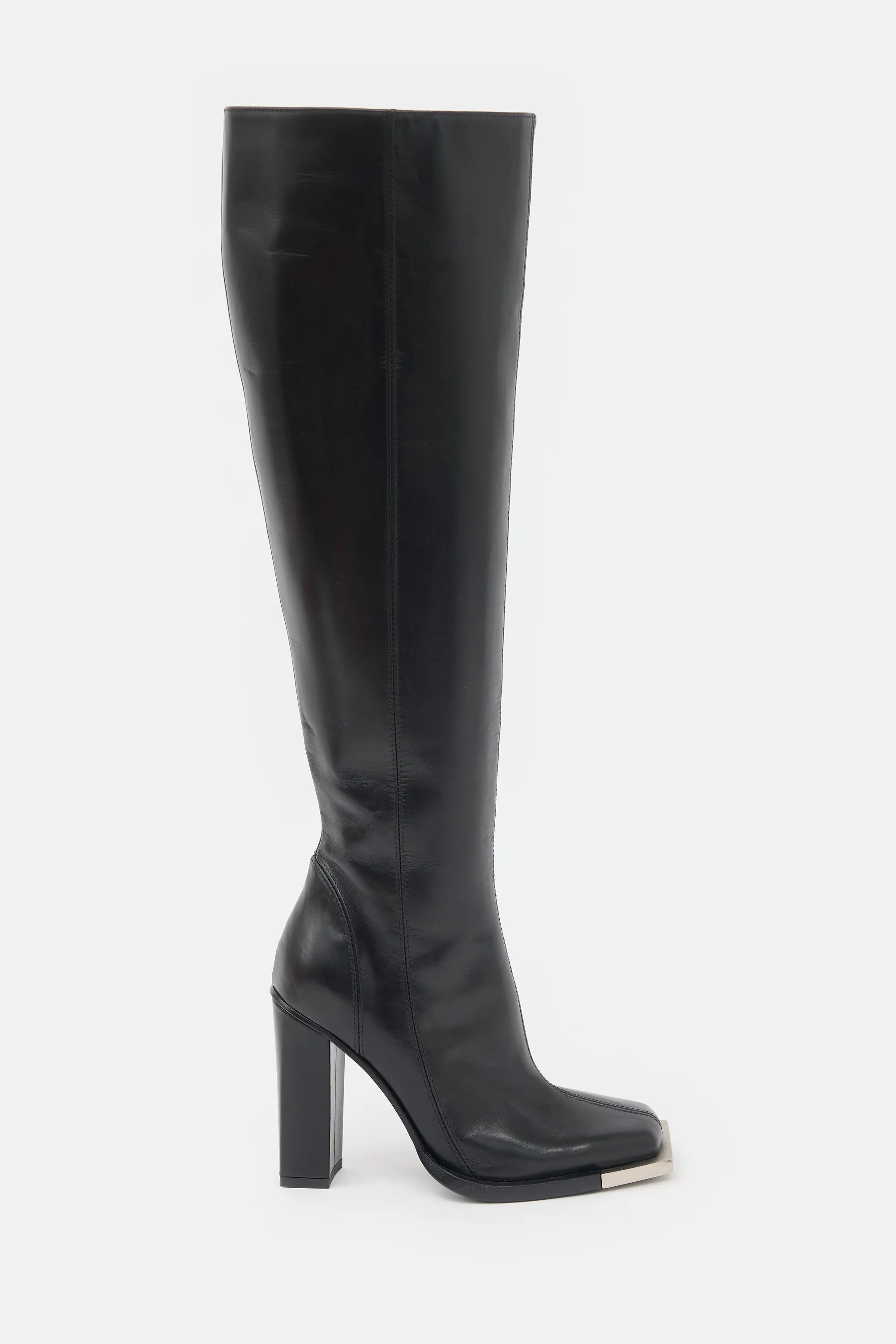 Leather Metal Tip Knee Boot sold by VSP Consignment