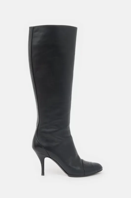 Leather Logo Knee Boot made by Salvatore Ferragamo