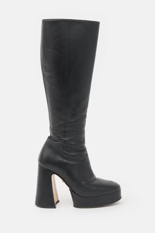 Leather Platform Knee Boot made by Gucci