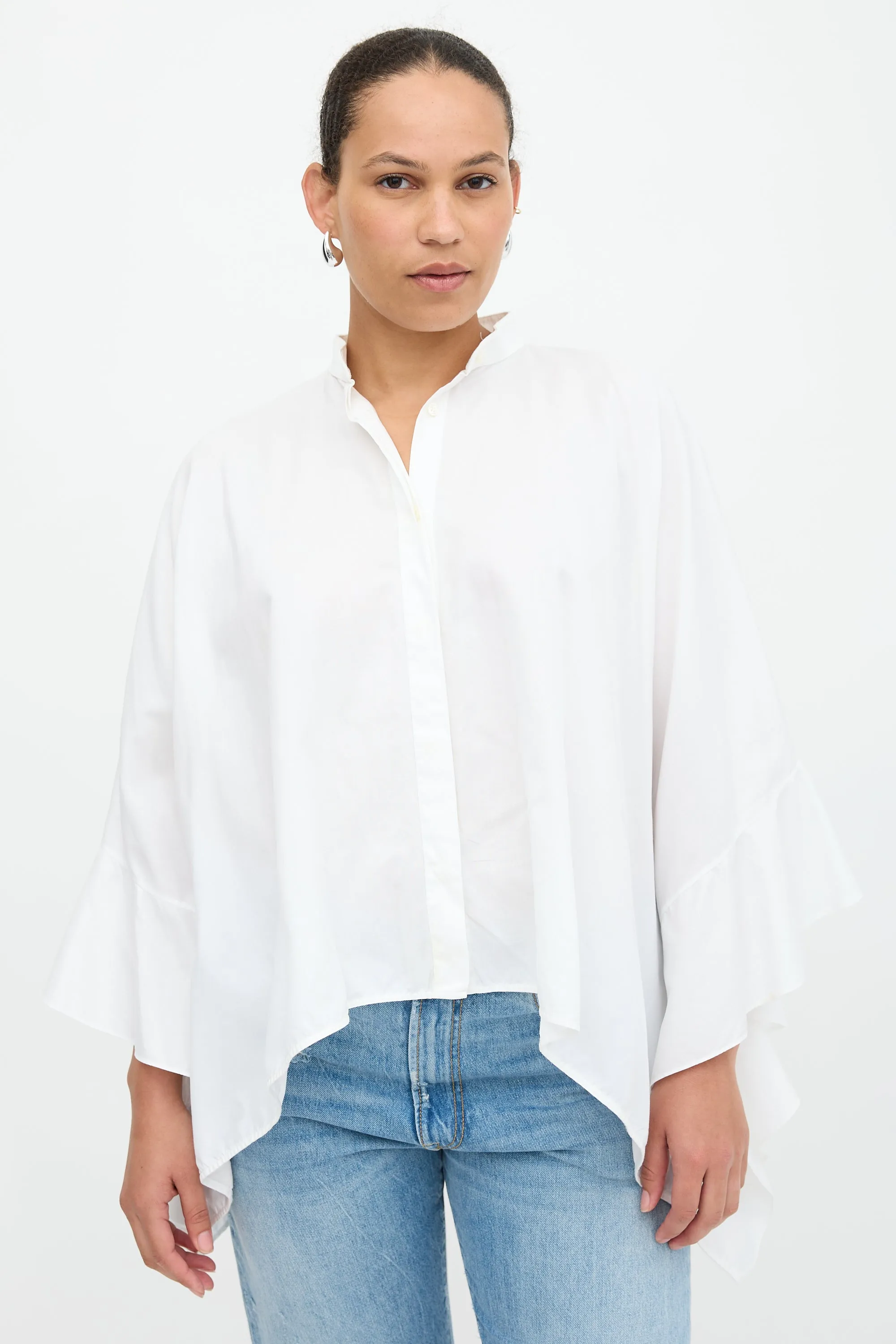 Ruffled Shawl Shirt sold by VSP Consignment