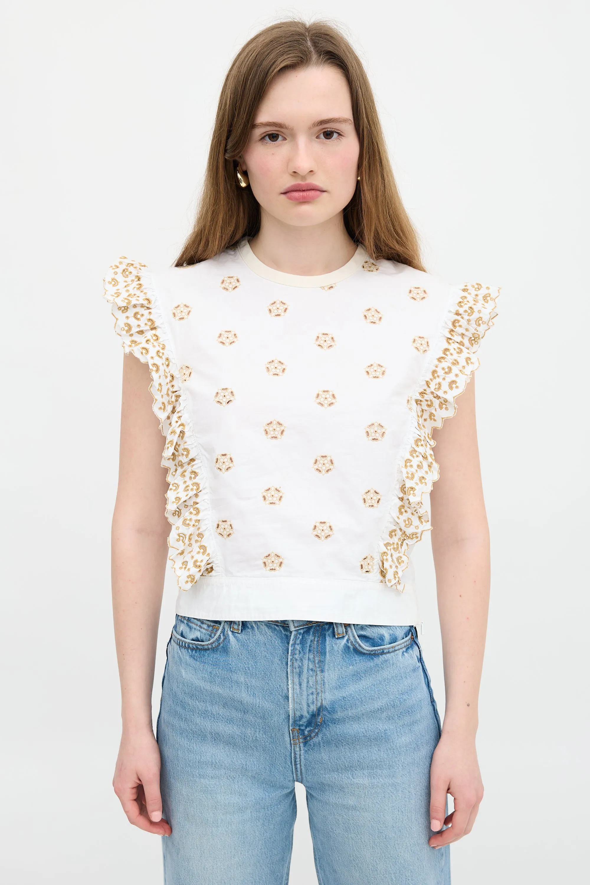 Embroidered Ruffle Blouse sold by VSP Consignment
