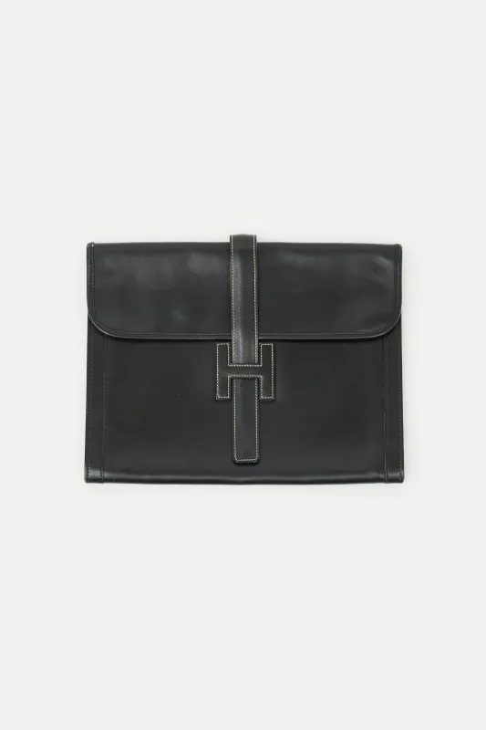 1985 Noir Box Jige GM Clutch made by Hermes