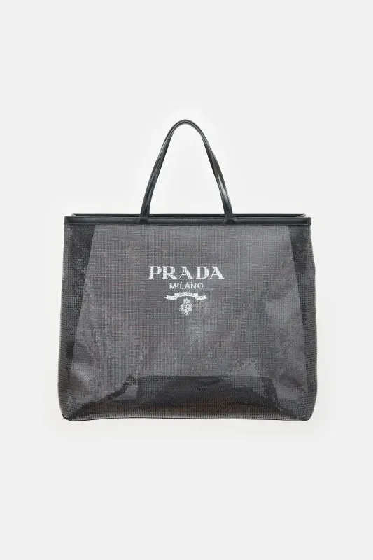 Mesh Sequin Logo Tote Bag made by Prada