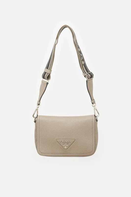 Leather Logo Plaque Flap Bag made by Prada