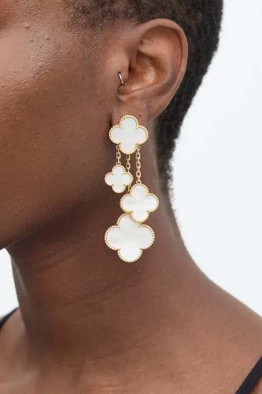 18K Gold & Pearl Magic Alhambra 4 Motif Earrings made by Van Cleef & Arpels