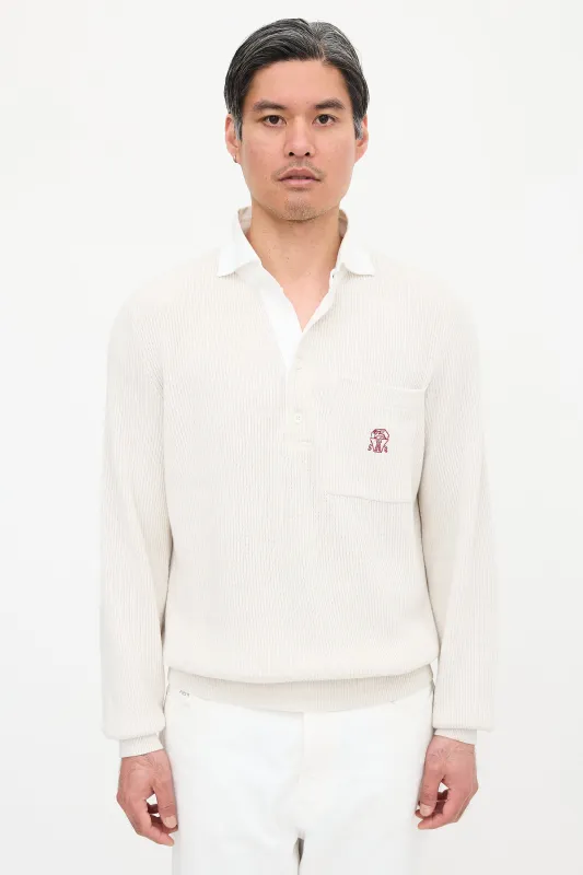 Rib Knit Collared Logo Sweater made by Brunello Cucinelli