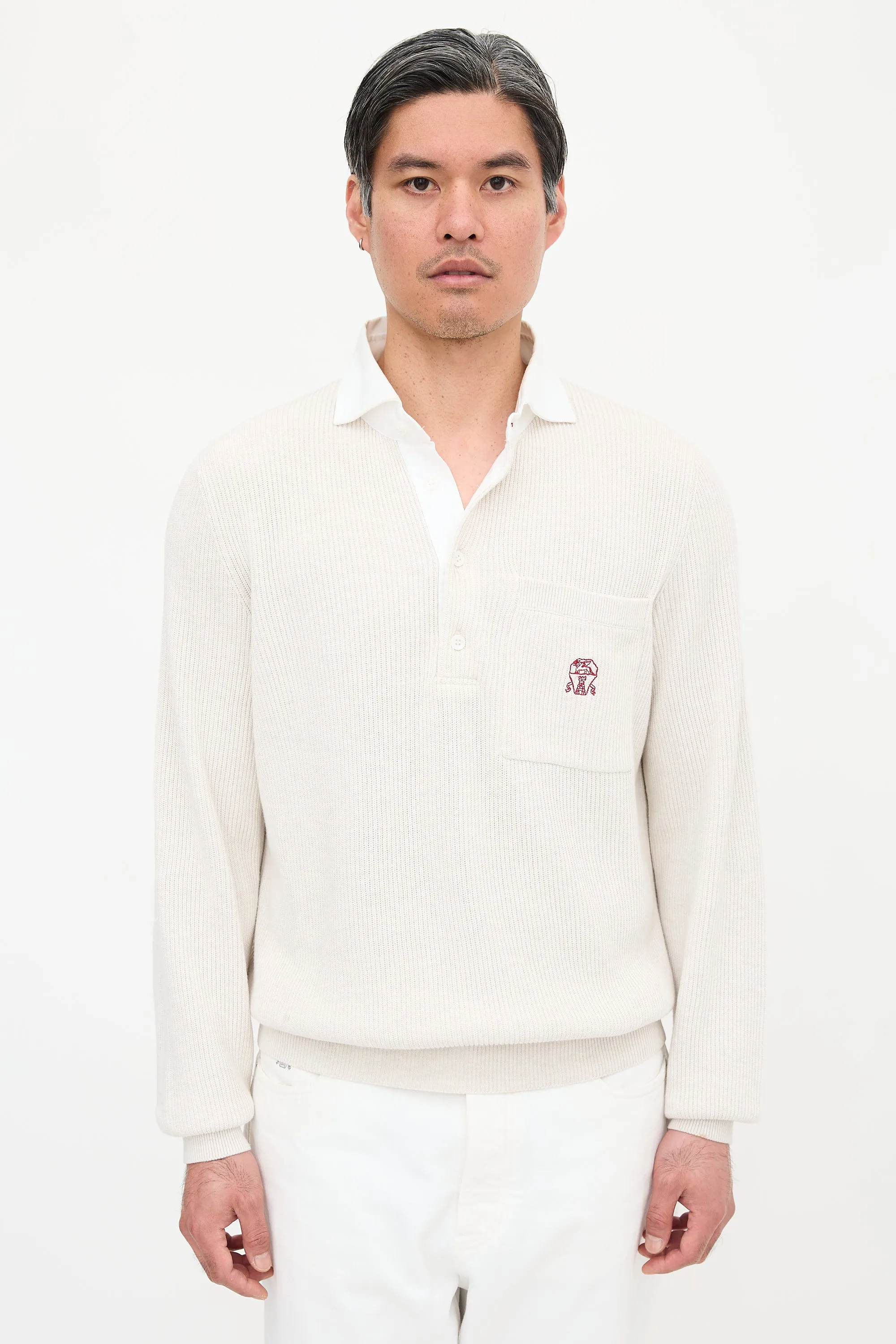 Rib Knit Collared Logo Sweater sold by VSP Consignment