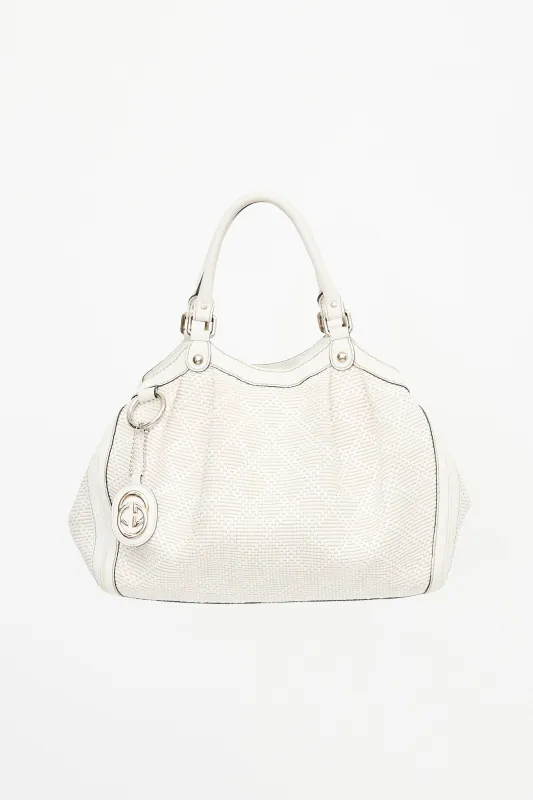 Diamante Raffia & Leather Medium Sukey Bag made by Gucci