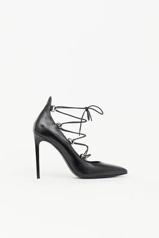 Leather Thorn Lace Up Pump made by Yves Saint Laurent