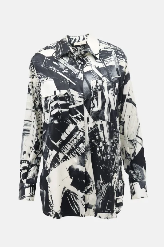 SS 2018 Silk Satin Printed Shirt made by Celine