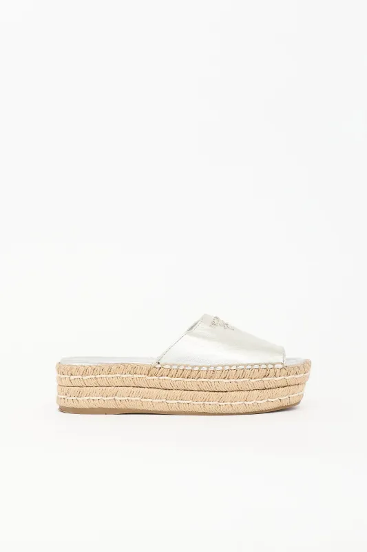 Leather Logo Espadrille Slide made by Prada