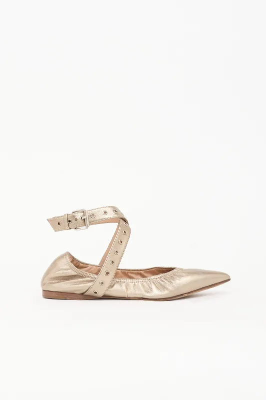 Metallic Leather Pointed Flat made by Valentino
