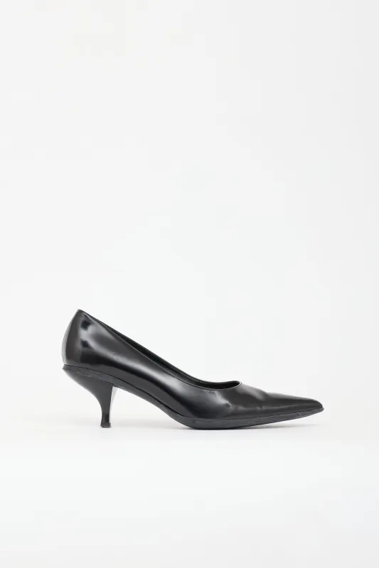 Brushed Leather Pointed Pump made by Prada