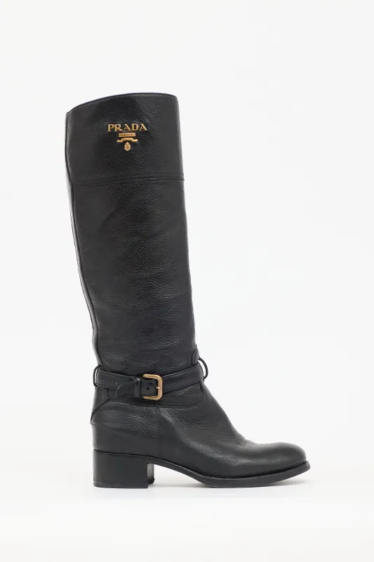Pebbled Leather Logo Boot made by Prada