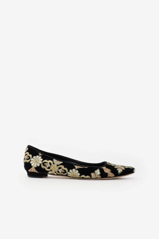 Velvet Embroidered Flat made by Manolo Blahnik