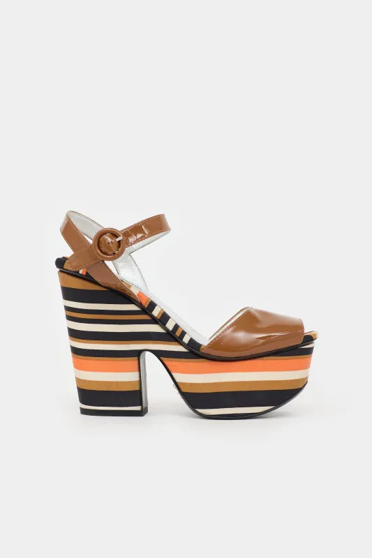 Patent & Satin Striped Sandal made by Prada