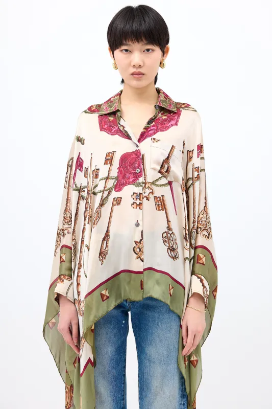 Silk Les Cles Scarf Shirt made by Hermes