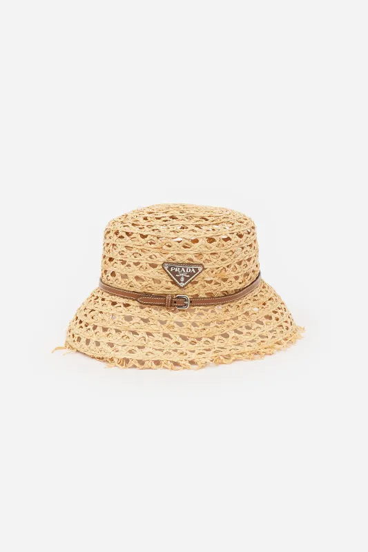 Raffia Belted Logo Bucket Hat made by Prada