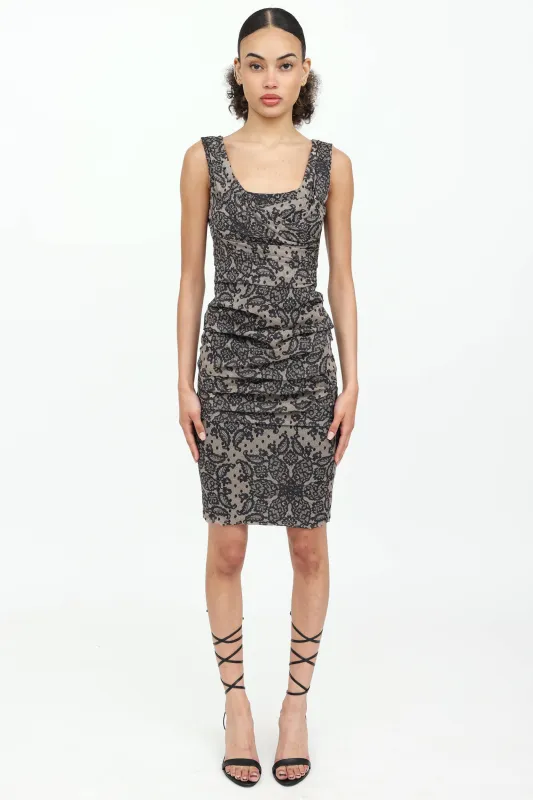 Ruched Lace Print Midi Dress made by Dolce & Gabanna