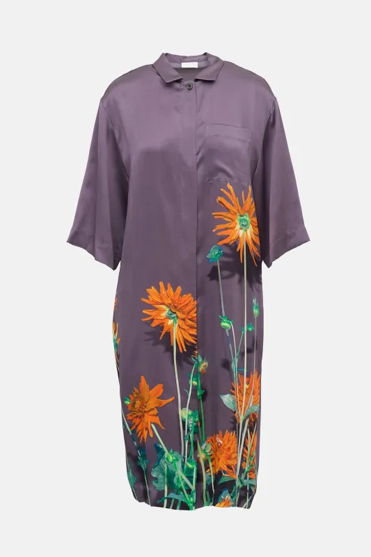 Silk Satin Floral Shirt Dress made by Dries Van Noten