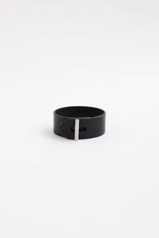 Leather Palladium Bracelet made by Hermes