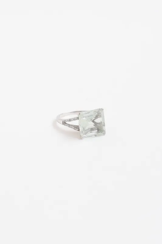 14K White Gold Green Amethyst and Diamond Ring made by VSP Consignment