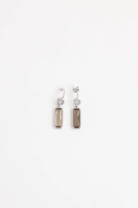 10K White Gold Smoky Quartz and Diamond Drop Earrings made by VSP Consignment