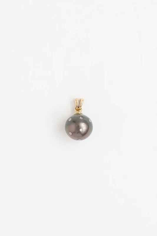 18K Yellow Gold Tahitian Cultured Pearl & Diamond Pendant made by VSP Consignment