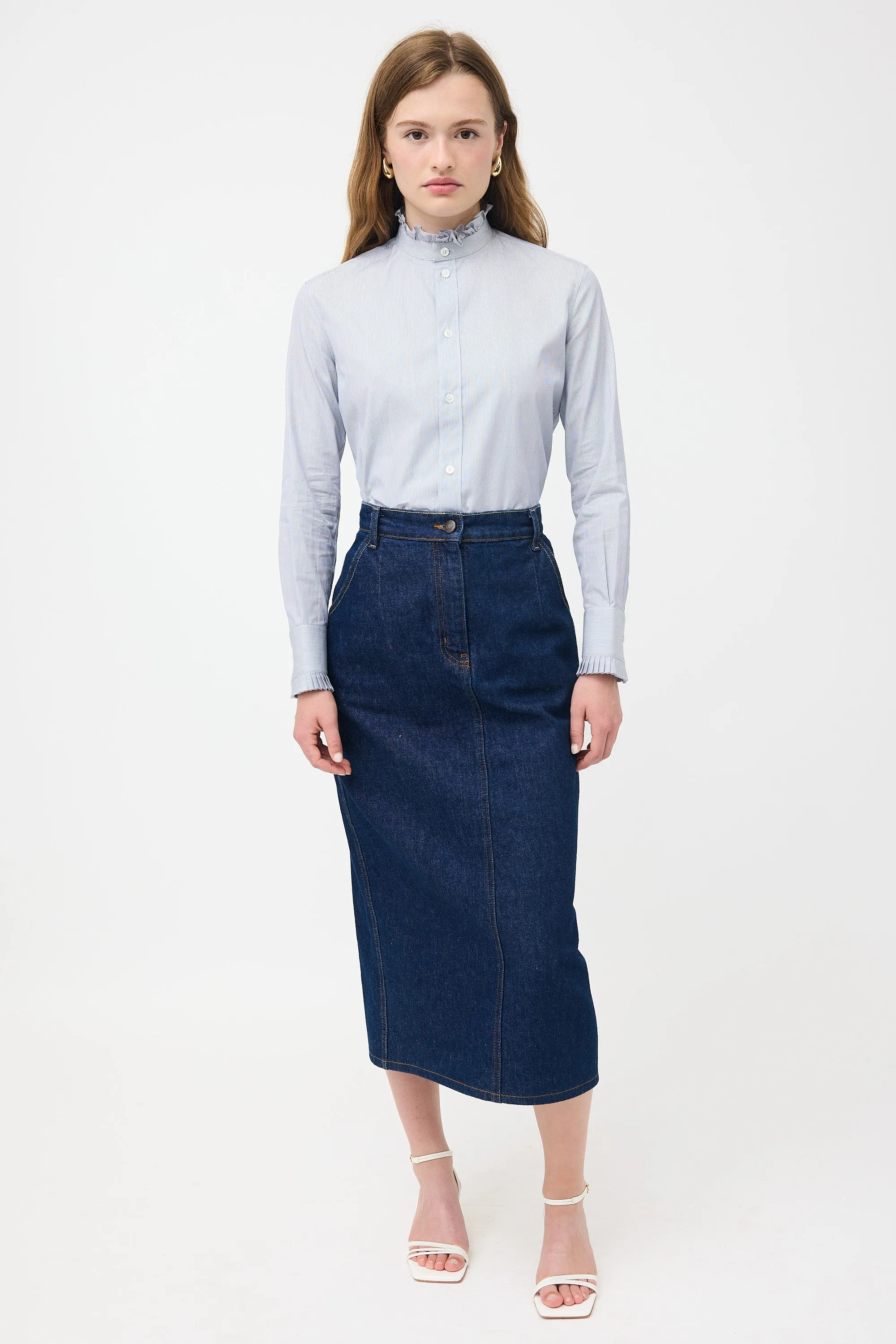 Ruffled Pinstripe Shirt sold by VSP Consignment product image thumbnail 2