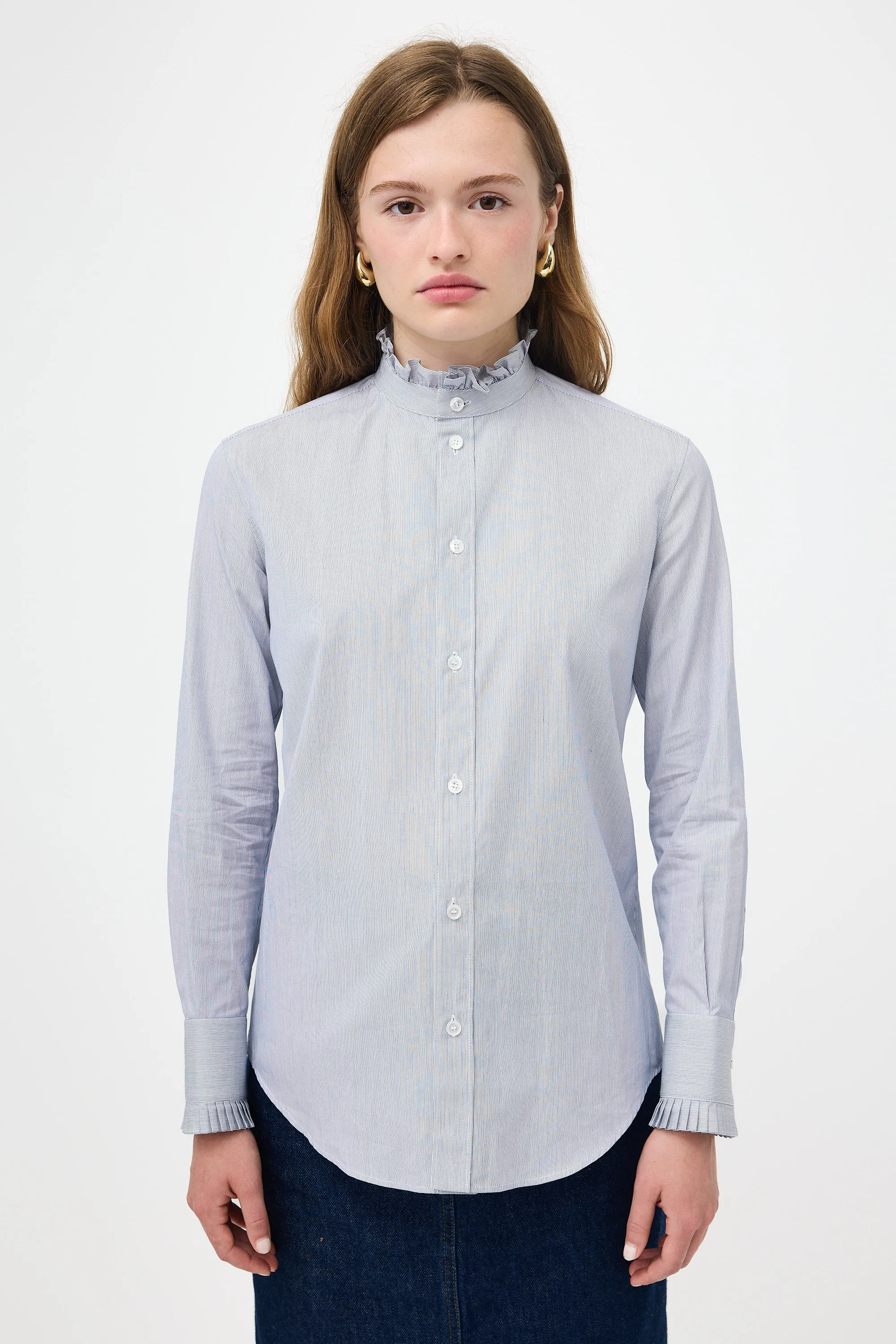 Ruffled Pinstripe Shirt sold by VSP Consignment