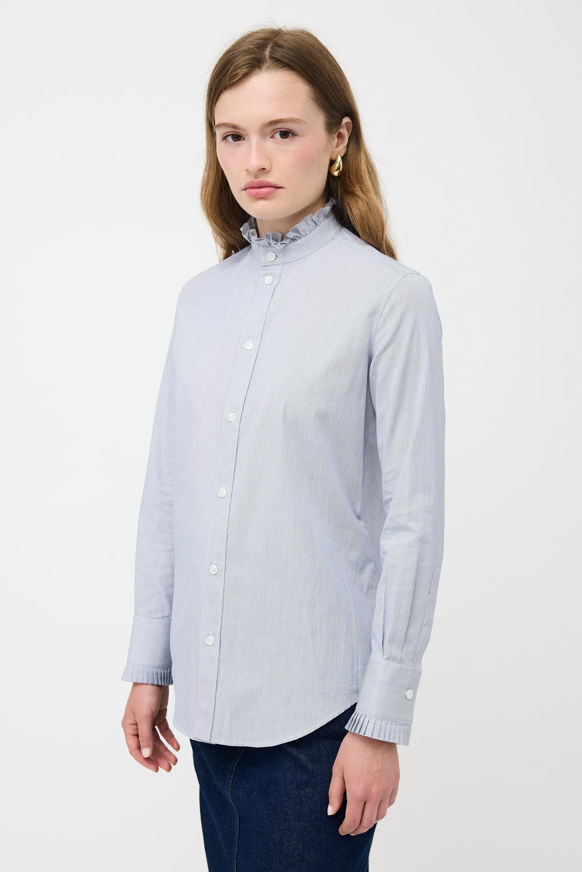 Ruffled Pinstripe Shirt sold by VSP Consignment product image thumbnail 3