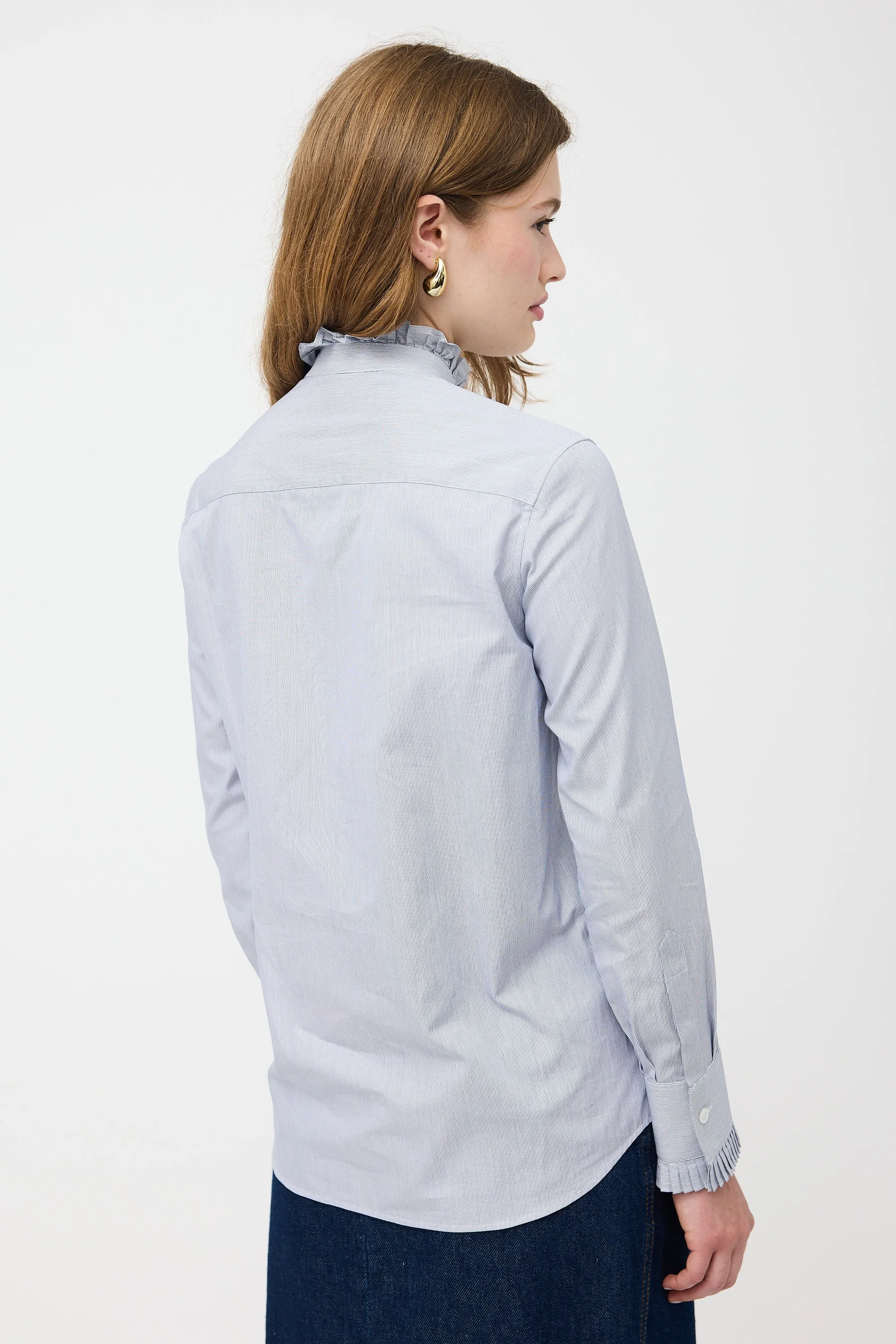 Ruffled Pinstripe Shirt sold by VSP Consignment product image thumbnail 4