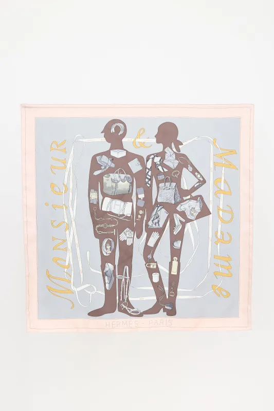 Silk Monsieur Et Madame 90 Scarf made by Hermes