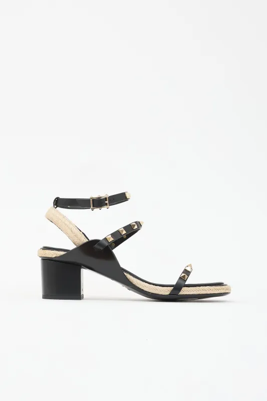 Leather & Jute Rockstud Sandal made by Valentino
