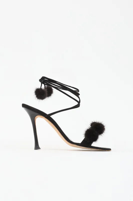 Suede Pom Pom Sandal made by Manolo Blahnik