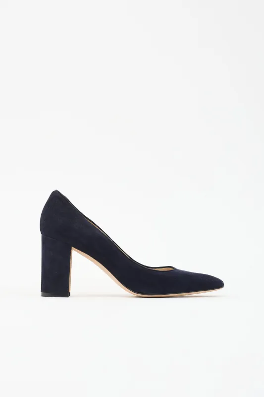 Suede Block Heel Pump made by Manolo Blahnik