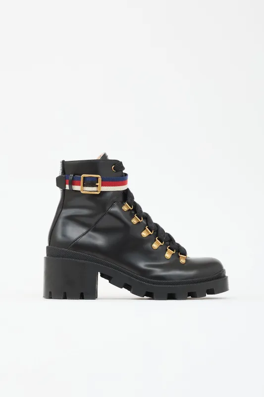 Leather Sylvie Web Boot made by Gucci