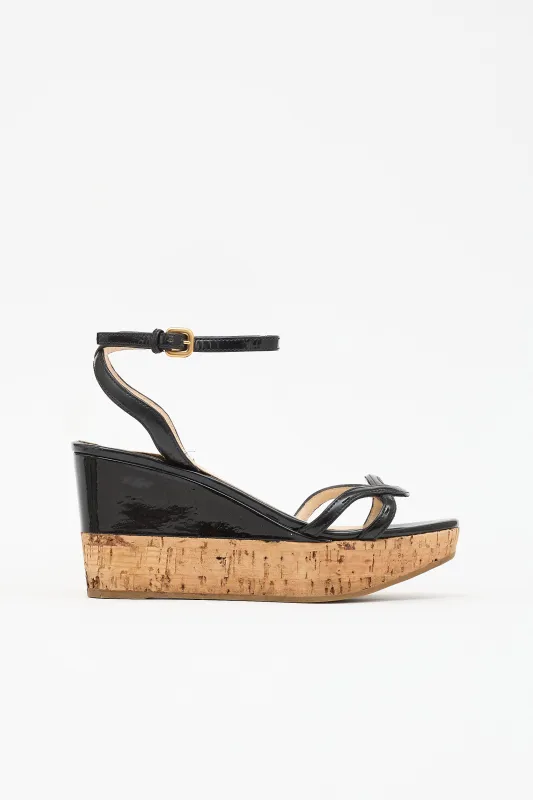 Patent & Cork Wedge Sandal made by Prada