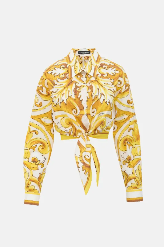 Majolica Tie Cropped Shirt made by Dolce & Gabanna