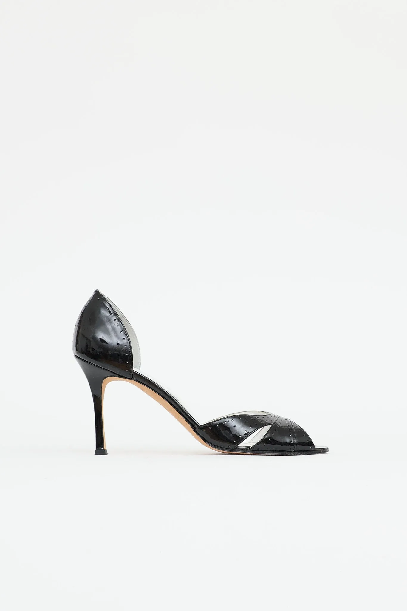 Patent Brogue Peep Toe Pump sold by VSP Consignment