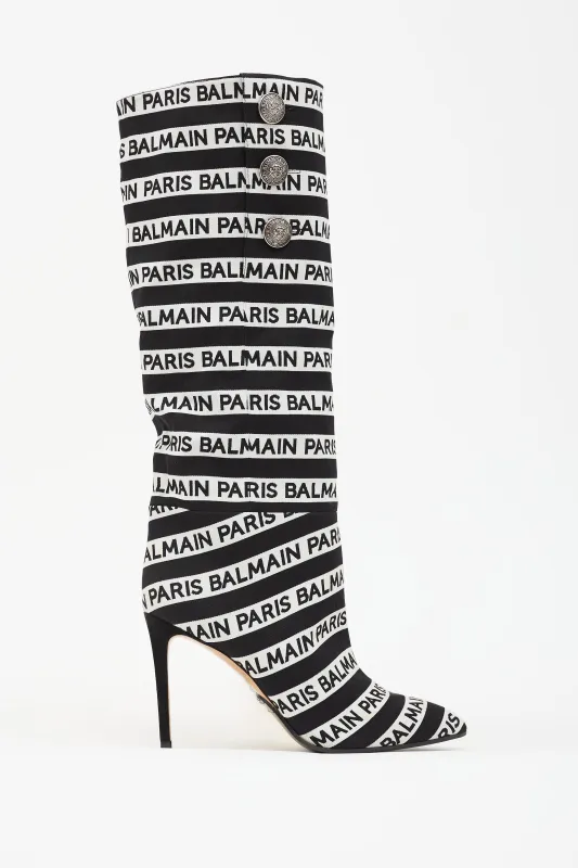 Jane Striped Logo Boot made by Balmain