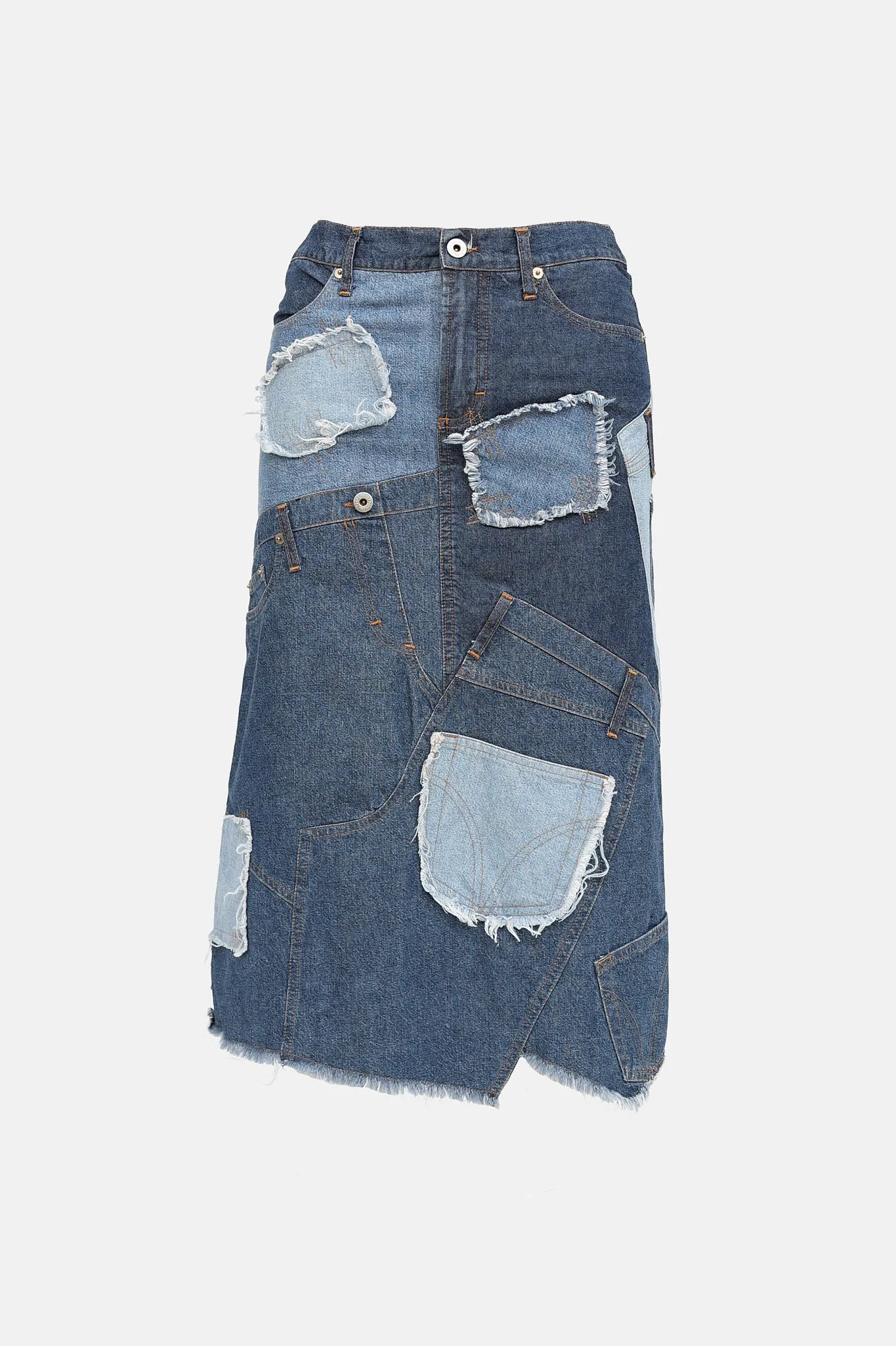 C. 2000s Denim Patchwork Midi Skirt sold by VSP Consignment