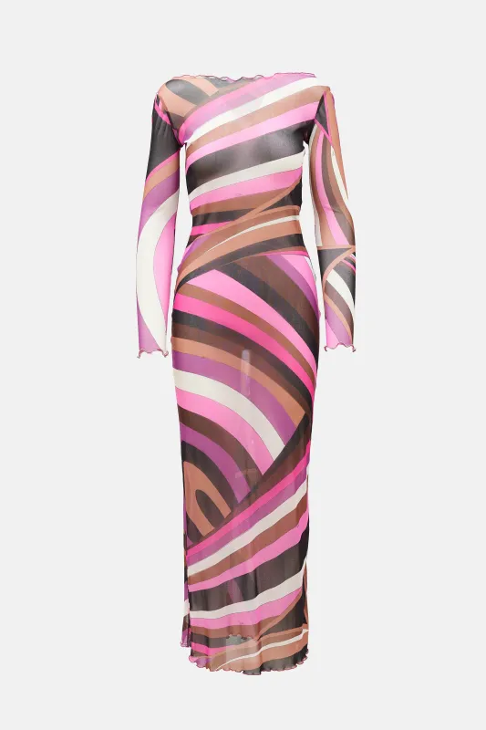 Sheer Mesh Printed Maxi Dress made by Emilio Pucci