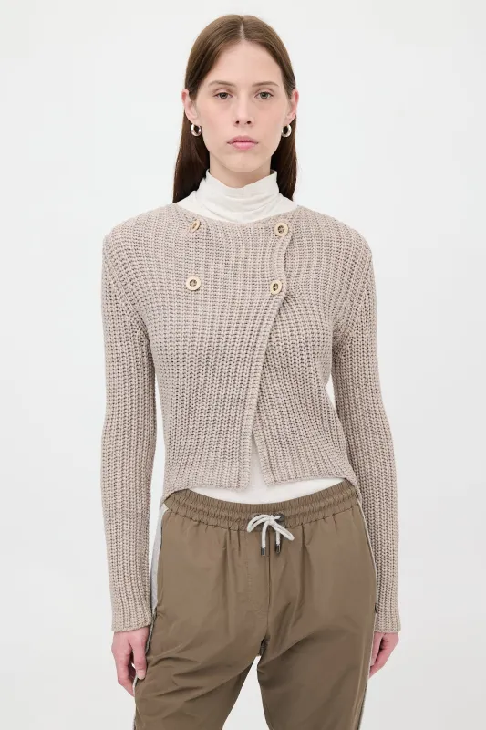 Ribbed Knit Hi-Low Cardigan made by Brunello Cucinelli