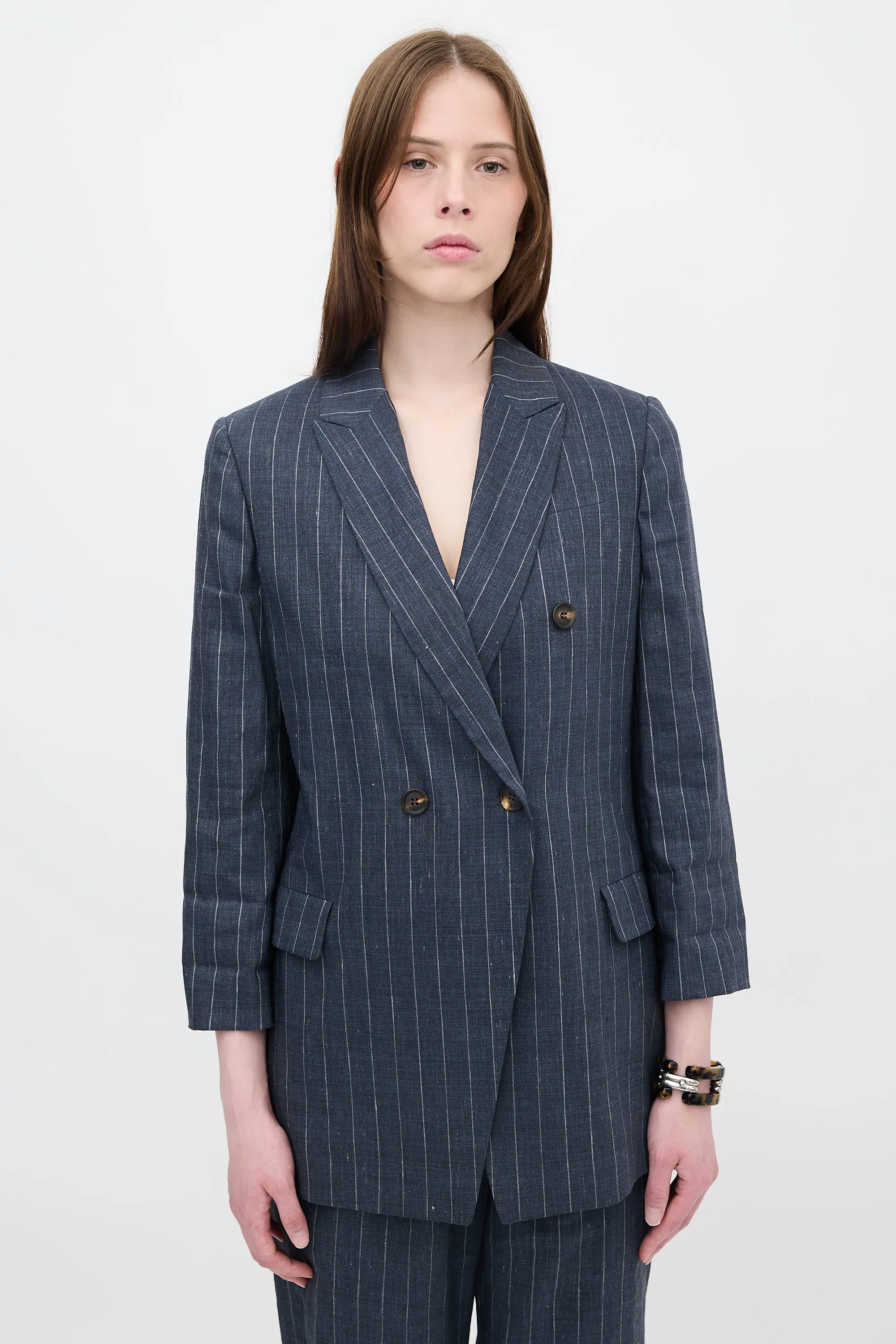 Linen & Wool Pinstripe Blazer sold by VSP Consignment product image thumbnail 2