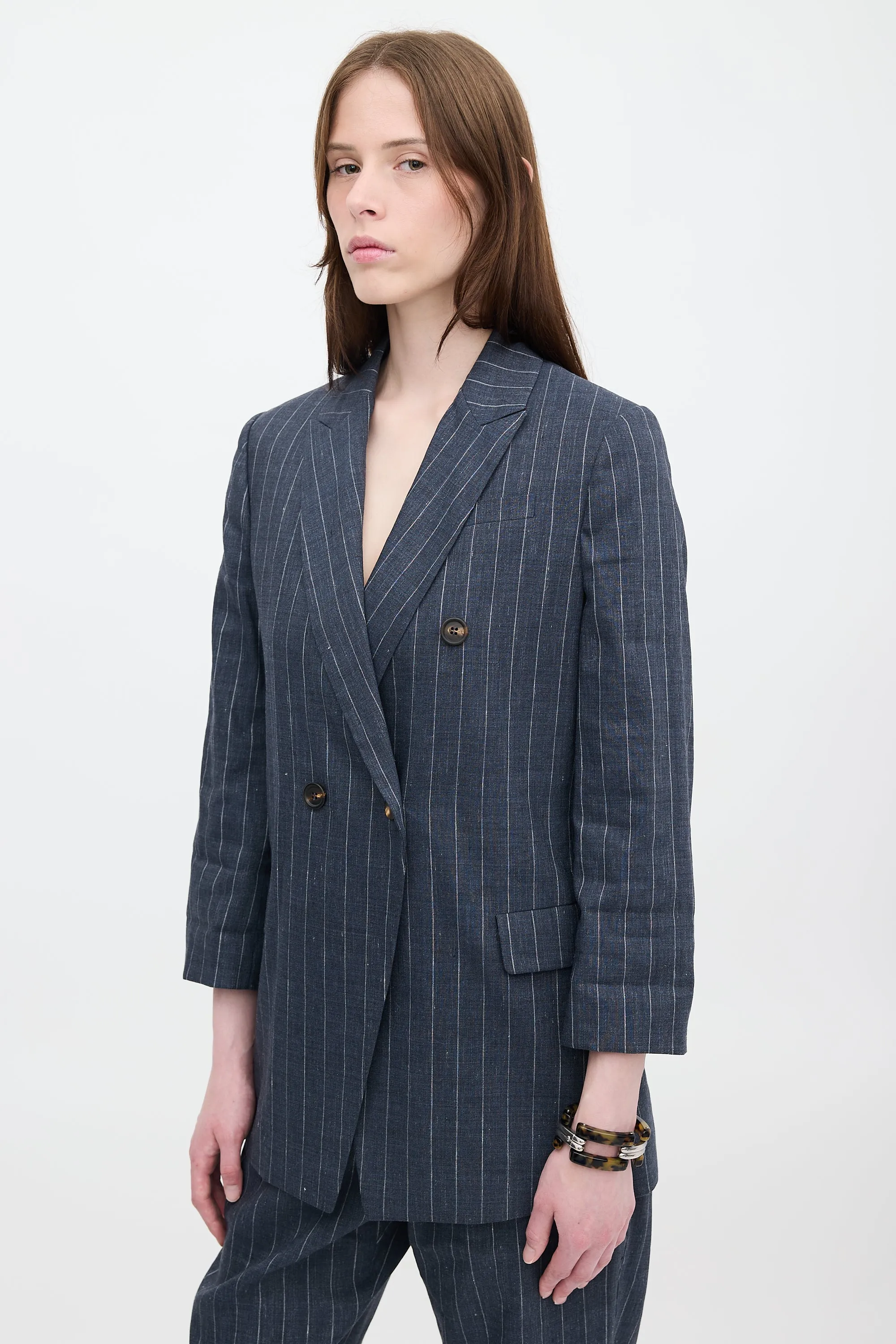 Linen & Wool Pinstripe Blazer sold by VSP Consignment product image thumbnail 3