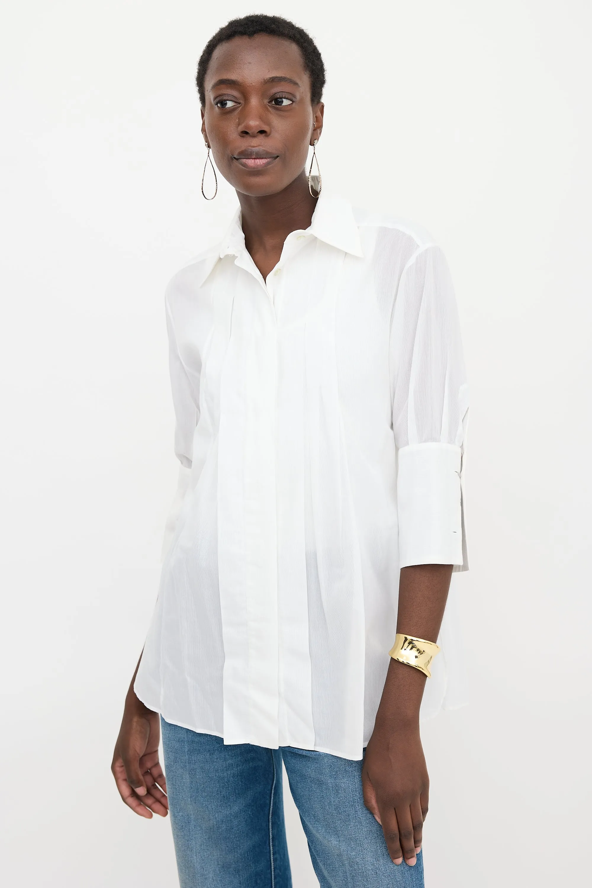Sheer Pinstripe Pleated Shirt sold by VSP Consignment product image thumbnail 3